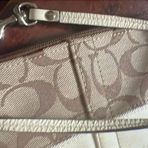 Coach Signature Tan Brown Wristlet Monogram Cream Accent Wristlet - Picture 8 of 11